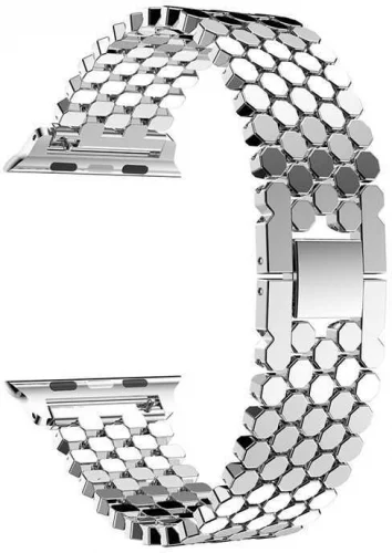Apple Watch 44mm Kordon KRD-30 Metal Strap Kayış Bal Beteği Dizayn - Gümüş