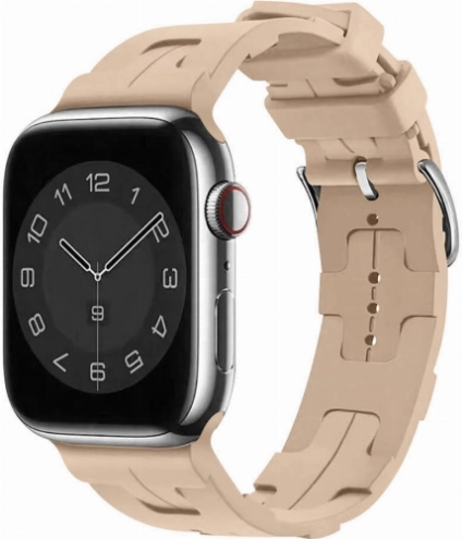 Apple Watch 44mm Kordon Metal Toka Tasarımlı KRD-92 Silikon Kordon - Kahve Açık