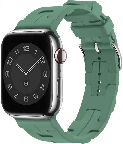 Apple Watch 44mm Kordon Metal Toka Tasarımlı KRD-92 Silikon Kordon - Petrol Yeşil