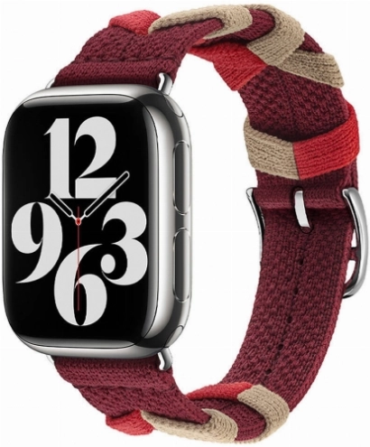 Apple Watch 44mm Kordon Renkli Sarmal Örgü Tasarımlı KRD-97  - Kırmızı