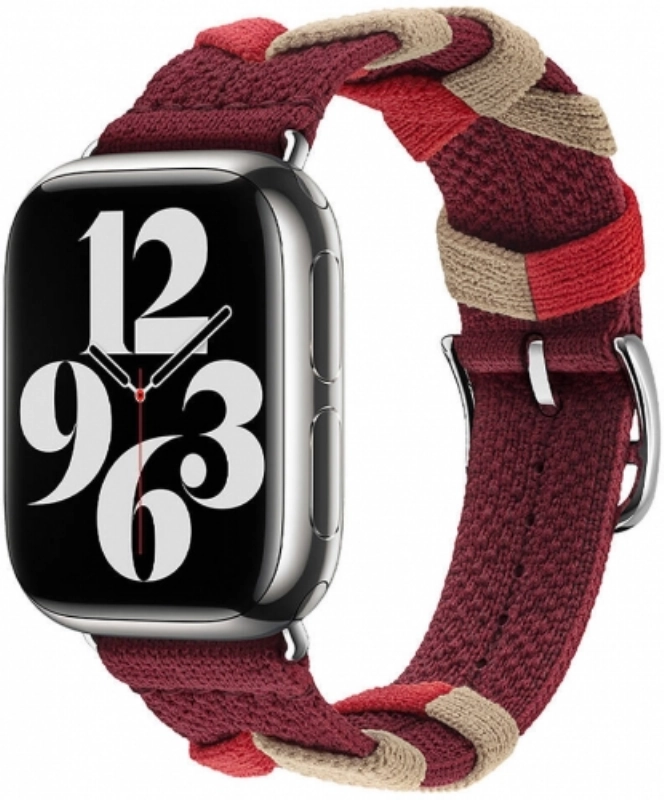 Apple Watch 44mm Kordon Renkli Sarmal Örgü Tasarımlı KRD-97  - Kırmızı