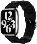 Apple Watch 44mm Kordon Renkli Sarmal Örgü Tasarımlı KRD-97  - Koyu Siyah