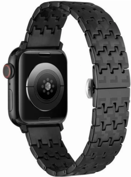 Apple Watch 44mm Kordon Zigzag Tasarımlı Düğme Klipsli Çelik KRD-86 - Gümüş