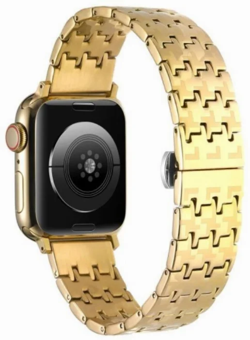 Apple Watch 44mm Kordon Zigzag Tasarımlı Düğme Klipsli Çelik KRD-86 - Gümüş