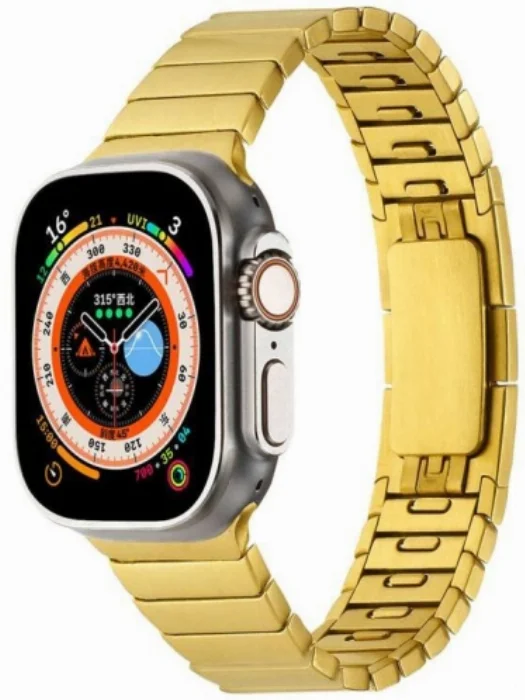 Apple Watch 44mm Metal Kordon Çizgi Tasarım Şık Ve Dayanıklı KRD-82 - Gold