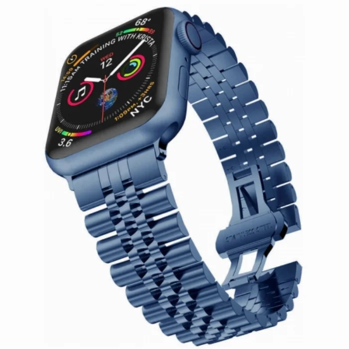 Apple Watch 44mm Metal Parlak Kordon Klipsli KRD-36 - Mavi
