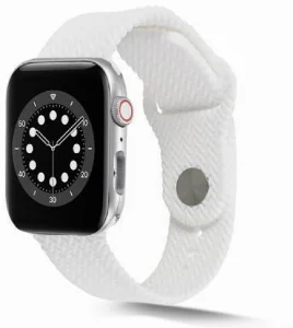 Apple Watch 44mm Silikon Kordon Hasır Örgü Dizayn - Beyaz