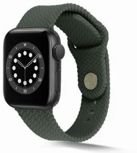 Apple Watch 44mm Silikon Kordon Hasır Örgü Dizayn - Koyu Yeşil