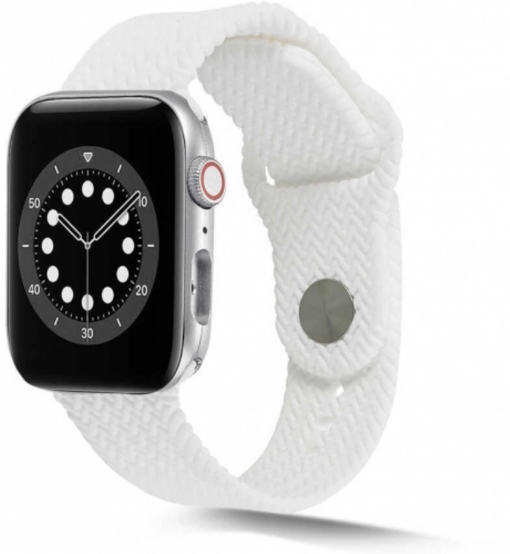 Apple Watch 44mm Silikon Kordon Hasır Örgü Dizayn KRD-37 - Beyaz