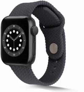 Apple Watch 44mm Silikon Kordon Hasır Örgü Dizayn KRD-37 - Gri