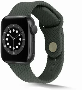 Apple Watch 44mm Silikon Kordon Hasır Örgü Dizayn KRD-37 - Koyu Yeşil