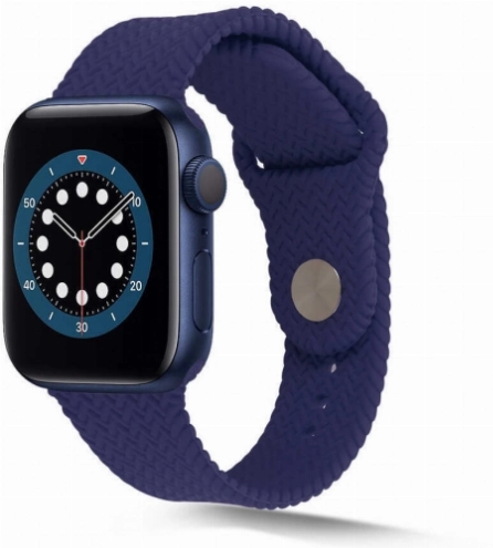 Apple Watch 44mm Silikon Kordon Hasır Örgü Dizayn KRD-37 - Lacivert