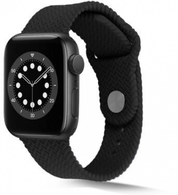 Apple Watch 44mm Silikon Kordon Hasır Örgü Dizayn - Siyah