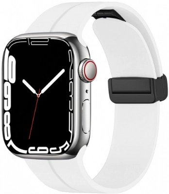 Apple Watch 44mm Silikon Kordon Zore KRD-84 Soft Pürüzsüz Metal Toka - Beyaz