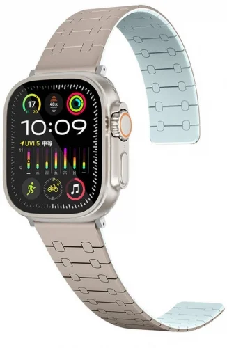 Apple Watch 45mm Kordon Çizgili Desenli Silikon KRD-111 Kordon - Pembe