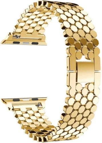 Apple Watch 45mm Kordon KRD-30 Metal Strap Kayış Bal Beteği Dizayn - Gold