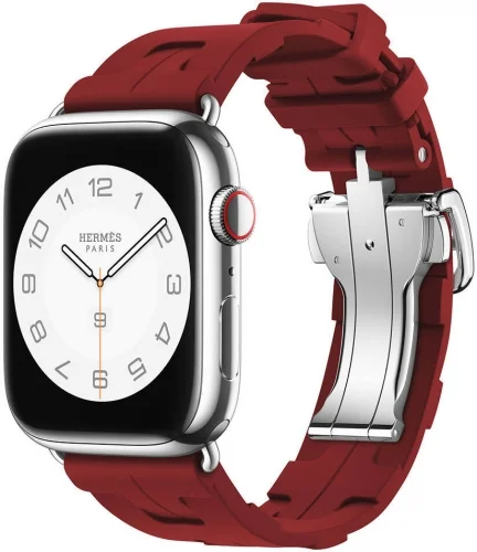 Apple Watch 45mm Kordon Spor Görünümlü KRD-94 Silikon Kordon - Koyu Kırmızı