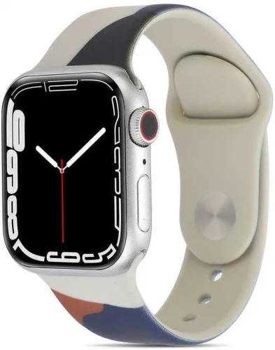 Apple Watch 45mm Silikon Kordon Renkli Desenli Esnek KRD-62 - Blue İnk