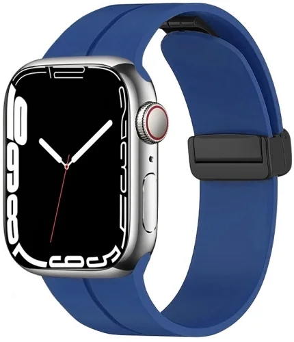 Apple Watch 7 45mm Silikon Kordon Zore KRD-84 Soft Pürüzsüz Metal Toka - Mavi