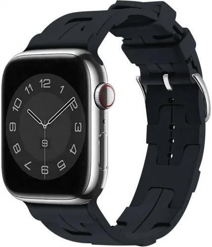 Apple Watch Ultra 49mm Kordon Metal Toka Tasarımlı KRD-92 Silikon Kordon - Midnight