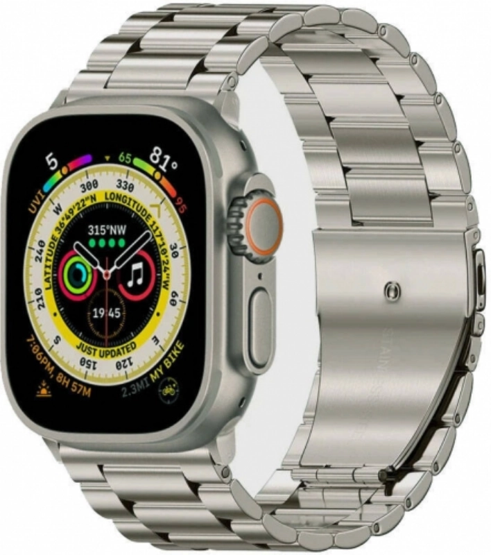 Apple Watch Ultra 49mm Kordon Zarif ve Sağlam Renkli KRD-93 Metal Kordon - Titanyum