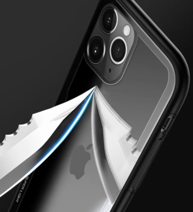 Benks Apple iPhone 11 Kılıf Arkası Camlı Kenarları Silikon Magic Shiny Glass  - Siyah