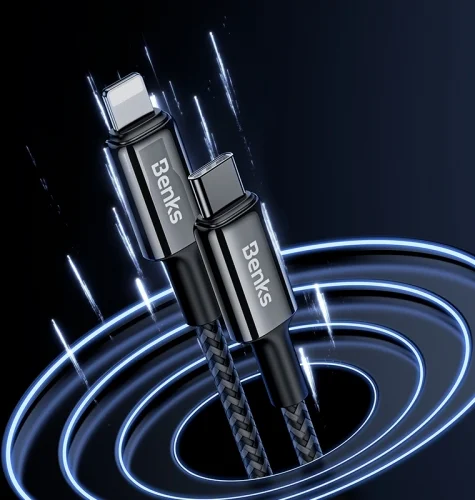 Benks D43 Type-C to Lightning PD Hızlı Şarj ve Data Kablo 480Mbps 2 Metre - Siyah