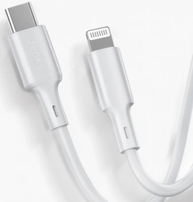 Benks M13 MFI PD Apple Lightning USB Şarj Data Kablosu 1.2M - Beyaz