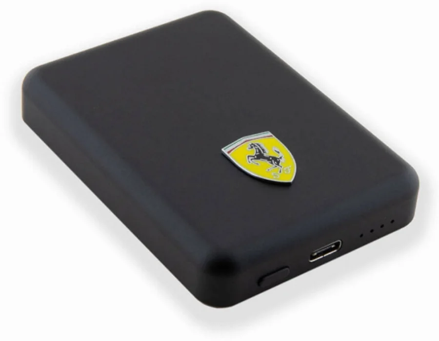 Ferrari Led Işıklı Göstergeli Magsafe Magnetik Orjinal Lisanslı Powerbank 5000 Mah - Siyah