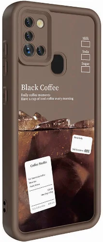 Samsung Galaxy A21s Kılıf Kamera Korumalı Baskılı Arka Yüzey Klas Kapak - Koyu Kahve