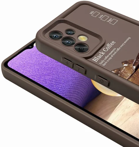Samsung Galaxy A32 4G Kılıf Kamera Korumalı Baskılı Arka Yüzey Klas Kapak - Koyu Kahve