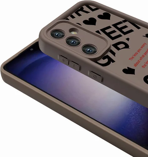 Samsung Galaxy S23 FE Kılıf Kamera Korumalı Baskılı Arka Yüzey Klas Kapak - Koyu Kahve