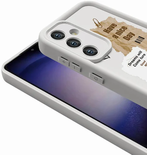 Samsung Galaxy S23 FE Kılıf Kamera Korumalı Baskılı Arka Yüzey Klas Kapak - Beyaz