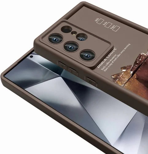 Samsung Galaxy S23 Ultra Kılıf Kamera Korumalı Baskılı Arka Yüzey Klas Kapak - Koyu Kahve