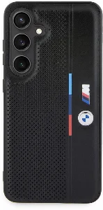 Samsung Galaxy S24 Kılıf BMW Orjinal Lisanslı M Logolu Üç Renk Çizgili Delikli Detail Line Kapak - Siyah