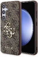 Samsung Galaxy S24 Kılıf Guess Orjinal Lisanslı PU Deri Yazı ve 4G Metal Logolu Desenli Kapak - Kahverengi