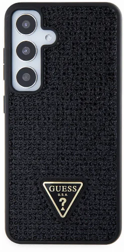 Samsung Galaxy S24 Kılıf Guess Orjinal Lisanslı Taşlı Arka Yüzey Üçgen Logolu Kapak - Siyah