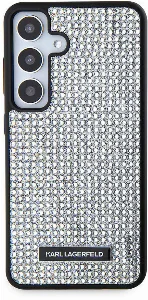Samsung Galaxy S24 Kılıf Karl Lagerfeld Taşlı Metal Logo Orjinal Lisanslı Kapak - Gümüş