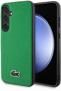 Samsung Galaxy S24 Plus Kılıf Lacoste Orjinal Lisanslı PU Pike Desenli Arka Yüzey İkonik Timsah Dokuma Logolu Kapak - Yeşil