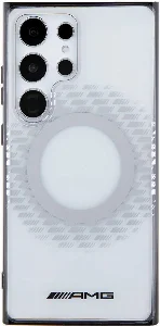 Samsung Galaxy S24 Ultra Kılıf AMG Orjinal Lisanslı Magsafe Şarj Özellikli Eşkenar Dörtgen Desenli Transparan Kapak - Şeffaf