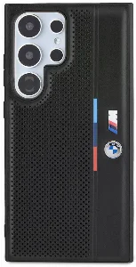 Samsung Galaxy S24 Ultra Kılıf BMW Orjinal Lisanslı M Logolu Üç Renk Çizgili Delikli Detail Line Kapak - Siyah