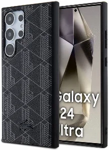 Samsung Galaxy S24 Ultra Kılıf Lacoste Orjinal Lisanslı Magsafe Şarj Özellikli PU Deri Görünümlü Karışık Monogram Desenli Kapak - Siyah