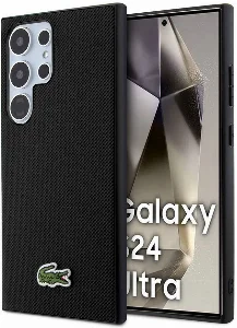 Samsung Galaxy S24 Ultra Kılıf Lacoste Orjinal Lisanslı PU Pike Desenli Arka Yüzey İkonik Timsah Dokuma Logolu Kapak - Siyah