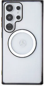 Samsung Galaxy S24 Ultra Kılıf Mercedes Benz Orjinal Lisanslı Magsafe Şarj Özellikli PC TPU Transparan Black Ring Kapak - Şeffaf