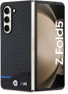 Samsung Galaxy Z Fold 5 Kılıf BMW Orjinal Lisanslı M Logolu PU Karbon Kapak - Siyah