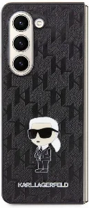 Samsung Galaxy Z Fold 5 Kılıf Karl Lagerfeld Orjinal Lisanslı KL Desenli Karl İkonik Saffiano Kapak - Siyah