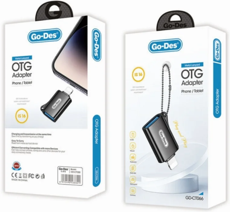 Go Des GD-CT066 USB-A to Lightning OTG Adaptör Çevirici - Siyah