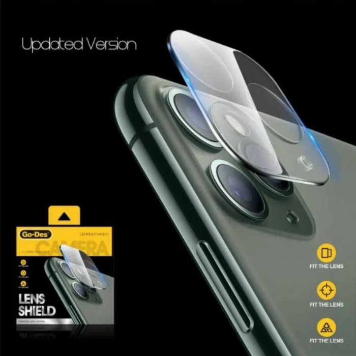 Go-Des Apple iPhone 11 Pro Max Lens Shield Şeffaf Temperli Kamera Koruyucu  - Renksiz