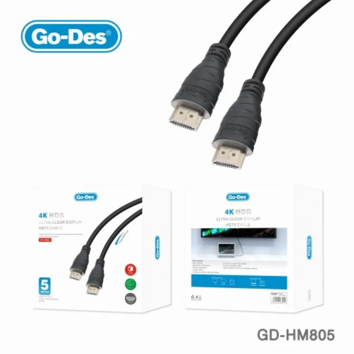 Go-Des Yüksek Kaliteli HDMI 4K HD Kablo 5MT GD-HM805 - Siyah