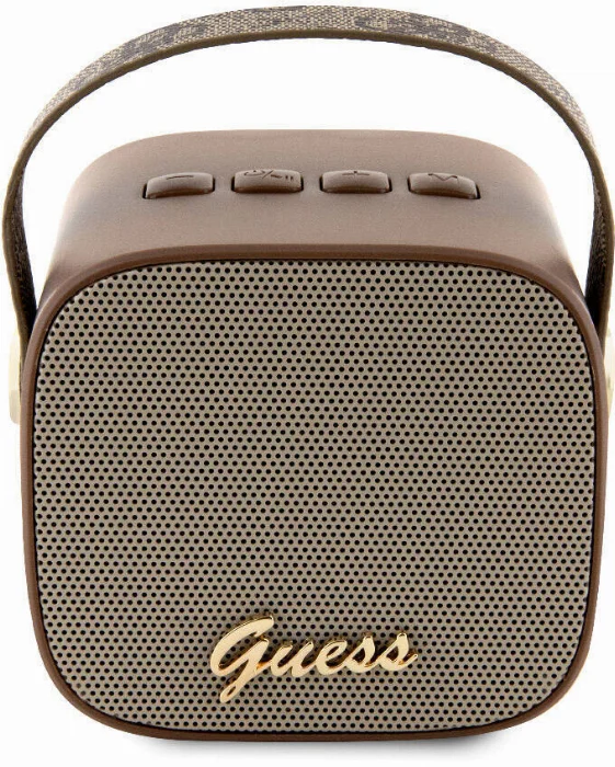 Guess Orjinal Lisanslı Askılı PU Deri Yazı Logolu 5W Bluetooth Speaker - Kahverengi